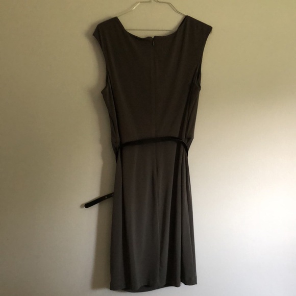 CALVIN KLEIN DRESS, army green color with black belt, goddess style draped neck - Picture 8 of 10